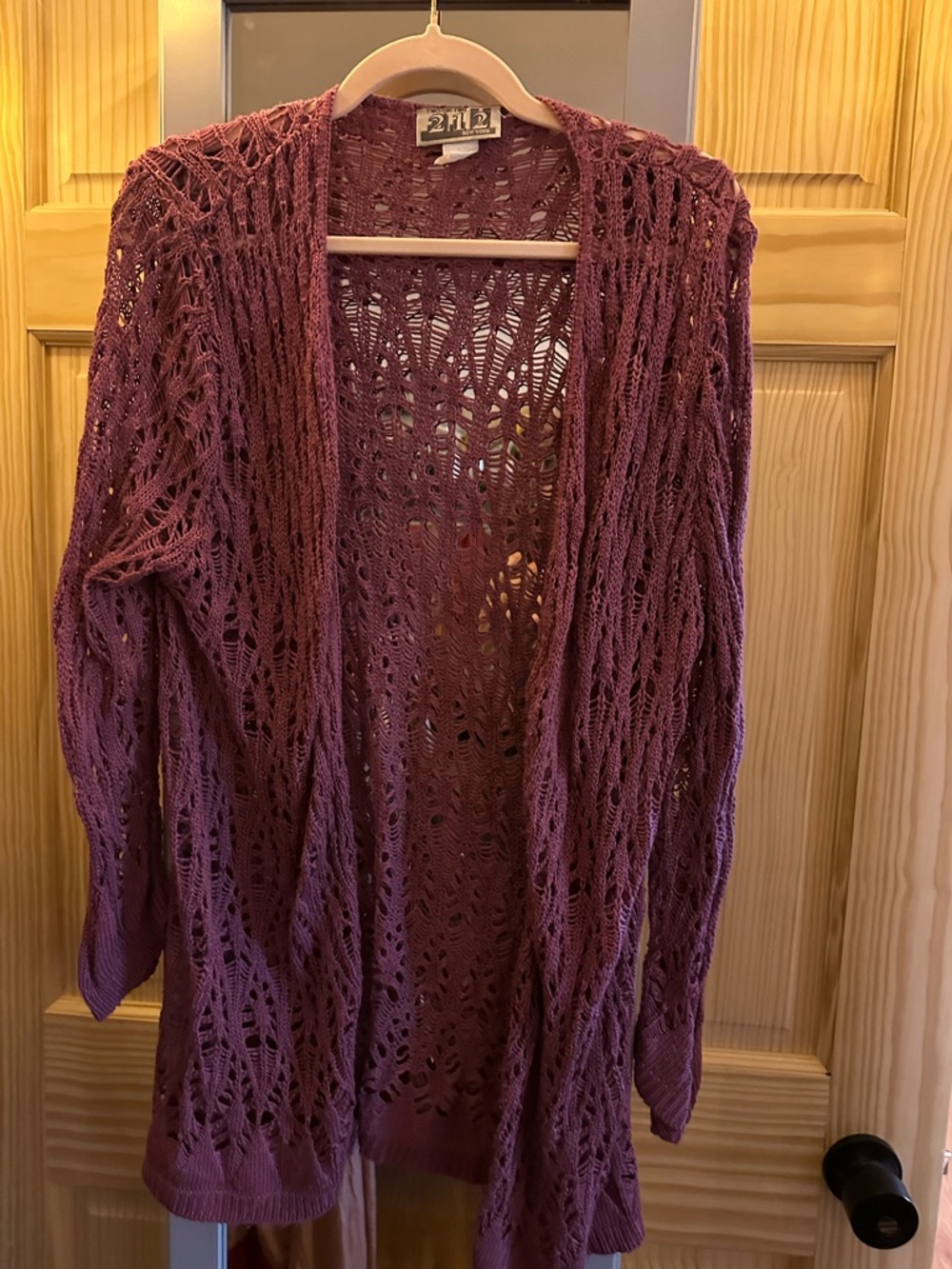 Open-Front Crochet Cardigan Sweater - Plum